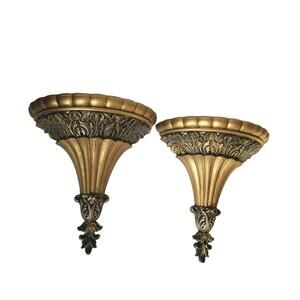 MCM Vintage Pair Burwood Ornate Gold Plastic Hollywood Regency Wall Pocket Shelf